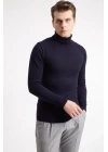 Tam Boğazlı Balıkçı Yaka Dokuma Triko - Lacivert