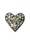 Taşlı Kalp Broş, Kutu, Sandık Süsü - Nikel, 10 Adet