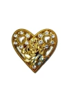 Taşlı Kalp Broş, Kutu, Sandık Süsü - Sarı, 10 Adet