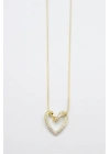 Taşlı Kalp Kolye - Altın