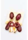 Taşlı Sallantılı Küpe - Bordo
