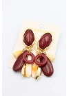 Taşlı Sallantılı Küpe - Bordo