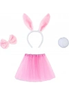 Tavşan Tacı Eteği Papyonu Ve Kuyruk Kostüm  Seti Pembe Renk Çocuk Boy