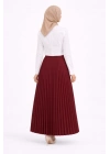 Tesettür Beyaz Gömlekli Pliseli Etek İkili Takım Gündelik ve Ofis Şıklığı - Bordo