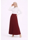 Tesettür Beyaz Gömlekli Pliseli Etek İkili Takım Gündelik ve Ofis Şıklığı - Bordo
