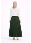 Tesettür Beyaz Gömlekli Pliseli Etek İkili Takım Gündelik ve Ofis Şıklığı - Çağla Yeşili
