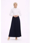 Tesettür Beyaz Gömlekli Pliseli Etek İkili Takım Gündelik ve Ofis Şıklığı - Lacivert