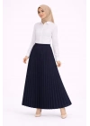Tesettür Beyaz Gömlekli Pliseli Etek İkili Takım Gündelik ve Ofis Şıklığı - Lacivert