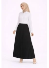 Tesettür Beyaz Gömlekli Pliseli Etek İkili Takım Gündelik ve Ofis Şıklığı - Siyah