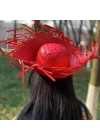 Tropikal Parti Kırmızı Hasır Hawaii Şapkası 13x36 Cm