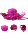 Tropikal Parti Pembe Fuşya Hasır Hawaii Şapkası 13x36 Cm