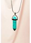 Turkuaz Doğal Taşı Zincirli El Yapımı Tasarımlı Kolye Uç: 3,5 cm Zincir: 20 cm Kutulu