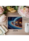 Turuncu-Mavi Işıklı Gezegen Manzaralı Mousepad - 19x23 cm 2 mm Dikdörtgen İthal Baskılı Mouse Pad