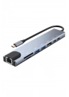 Type-C Çoklu Dönüştürücü – 87W PD, HDMI, 2x USB 3.0, RJ45, SD/TF Kart Girişli Hub