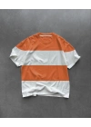 Unisex Bisiklet Yaka Parçalı T-Shirt - Turuncu