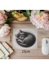 Uyuyan Kedi Çizimli Mousepad – Karakalem Tarz - 19x23 cm 2 mm Dikdörtgen İthal Baskılı Mouse Pad