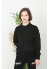 Uzun Kol Biskilet Yaka Dokuma Triko - Siyah -