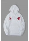 10 Kasıma Özel Üç İplik Kapüşonlu Baskılı SweatShirt - Beyaz -