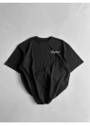 20/1 Penye Compack Baskılı Oversize Bisiklet Yaka Kısa Kol Yazlık T-shirt - Siyah -