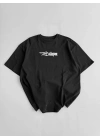 20/1 Penye Compack   Baskılı Oversize Bisiklet Yaka Kısa Kol Yazlık T-shirt - Siyah -