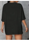 20/1 Penye Compack Baskılı Oversize Kahve Desenli   Kısa Kol Yazlık T-shirt - Siyah -