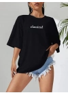 20/1 Penye Compack Classical Baskılı Siyah Oversize Tişort - Siyah -