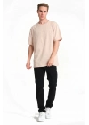 24/1 Düz A Kalite Oversize T-shirt - Bej -