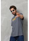 Basic Bisiklet Yaka Oversize T-Shirt - Füme -