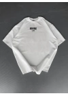 Baskılı Oversize Bisiklet Yaka T-shirt - Beyaz -