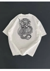 Baskılı Oversize Bisiklet Yaka T-shirt - Beyaz -