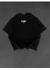 Baskılı Oversize Bisiklet Yaka T-shirt - Siyah -