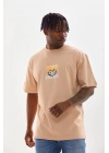Baskılı Oversize T-Shirt - Bej -