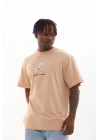 Baskılı Oversize T-Shirt - Bej -