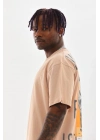 Baskılı Oversize T-Shirt - Bej -