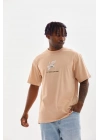 Baskılı Oversize T-Shirt - Bej -