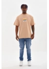 Baskılı Oversize T-Shirt - Bej -