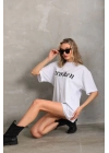 Baskılı Oversize T-Shirt - Beyaz -