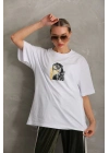 Baskılı Oversize T-Shirt - Beyaz -