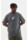 Baskılı Oversize T-Shirt - Füme -