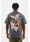 Baskılı Oversize T-Shirt - Füme -
