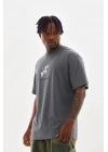 Baskılı Oversize T-Shirt - Füme -