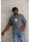 Baskılı Oversize T-Shirt - Füme -