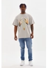 Baskılı Oversize T-Shirt - Gri -