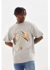 Baskılı Oversize T-Shirt - Gri -