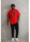 Baskılı Oversize T-Shirt - Kırmızı -