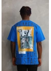 Baskılı Oversize T-Shirt - Mavi -