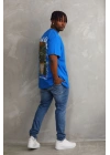 Baskılı Oversize T-Shirt - Mavi -