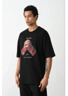 Baskılı Oversize T-Shirt - Siyah -