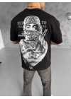 Baskılı Oversize T-Shirt - Siyah -
