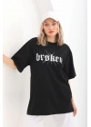 Baskılı Oversize T-Shirt - Siyah -